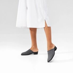 VIVAIA Chic Gray Knit Mule Heels – Sleek Square Toe Comfort Slip-On Size 8